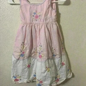 Cotton Kids Embroidered Floral Dress, Size 6